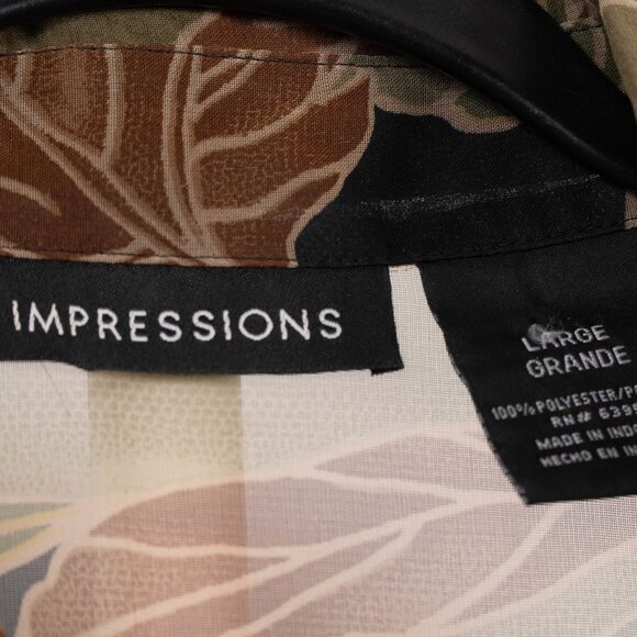 Impressions Sheer Blouse Tank Set L Women Floral Button Up Green Red Brown Fall - Picture 5 of 8